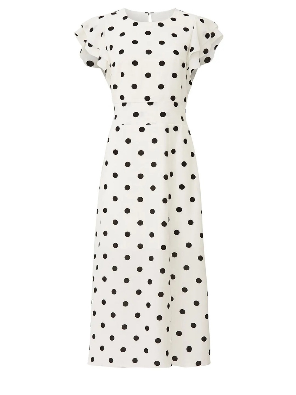 White and Black Polka Dot Midi Dress with Flutter Sleeves Size XS - Picture 1 of 4